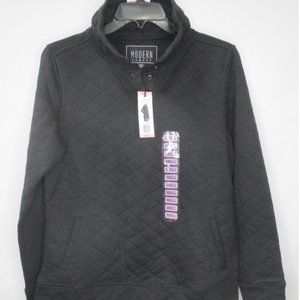 Modern Canvas Womens Sweatshirt Small Black Snap Henley Polyester Blend